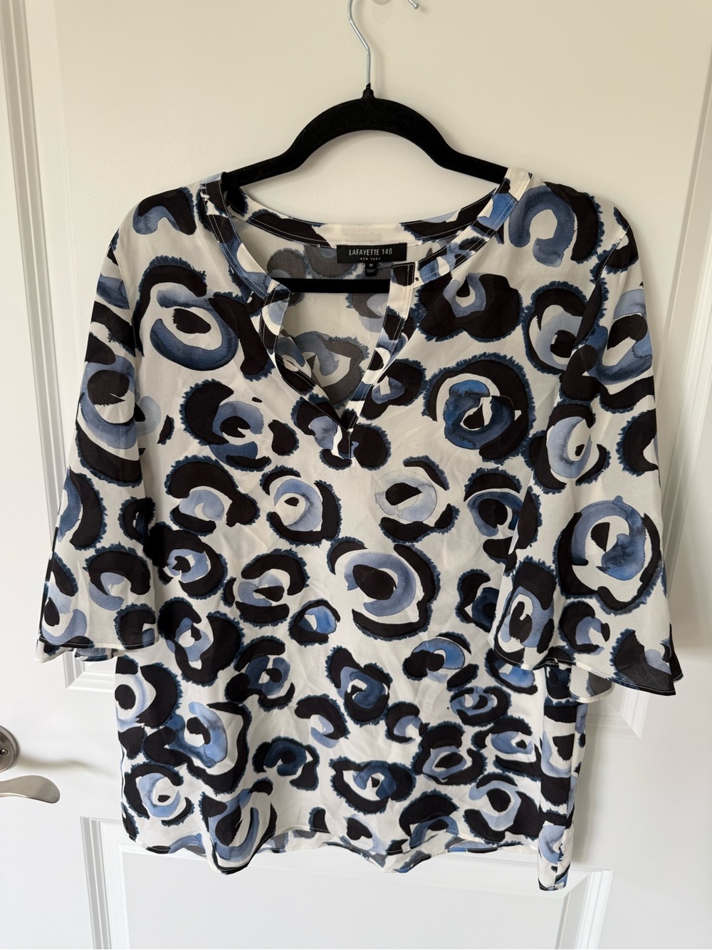 Lafayette 148 Silk Abstract Print Sheer Blouse Size Medium